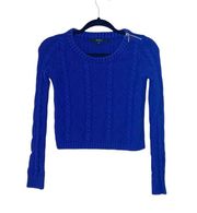 Cobalt Blue Zip Shoulder Cable Knit Cropped Sweater