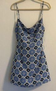 Pretty Garbage gabbi mini blue cowl neck mini dress size medium NWT slip dress