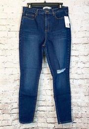 Justfab Womens Blue Distressed Shaping Stretch High Waisted Tummy Tame Jeans 32