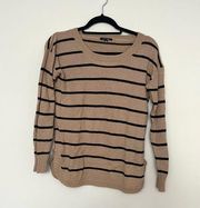 Papermoon Tan Black Striped Knit Crewneck Pullover Sweater Size S