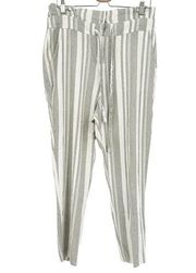 New York & Company Womens Linen Blend Striped Paperbag Waist Pants Size 8