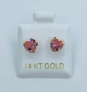 Real 14k Gold Studs Earrings Pink Heart