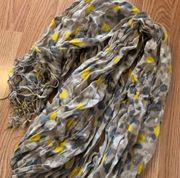 Tan Grey white and yellow floral Boho scarf pashmina