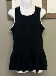 Kate Spade Black and Cream Peplum Tank Shell with Keyhole and Back Bow- Medium