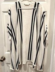 Cream & Black Stripe Dolman Sleeve Open Front Kimono size L/Xl