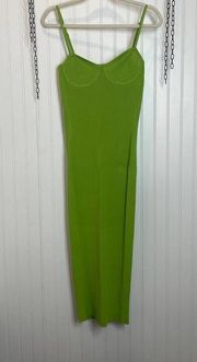 NWT Helmut Lang Green Ribbed Knit Bustier Midi Dress Dress Size L