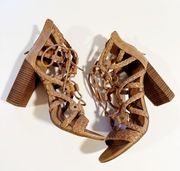 Merona Tan Block Heel Braided Lace Up Strappy Heels