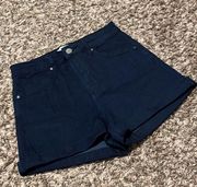 Dark Blue Cuffed High Waist Shorts