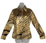 St. John Animal Print Silk Long Sleeve Button Up Blouse Size 4 Vguc