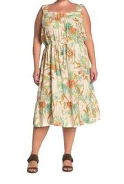 Love Fire Floral Flounce Gauzy Tropical Print Dress Plus Size