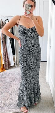 L'Academie Revolve B&W Animal Printed Slip Maxi Dress 