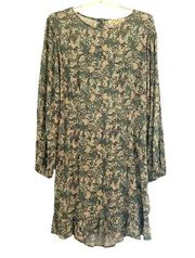 Rewind Juniors Floral Green Dress Balloon Sleeve Spring Summer Round Neck XXL