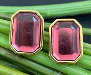 Retired Vintage JOAN RIVERS Fuchsia Pink Rhinestone Emerald Cut Earrings 13.8g