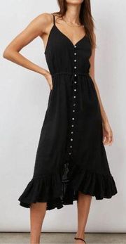 Rails Womens V-Neck Asymmetric Ruffle Hem Linen Blend Frida Dress Black XS