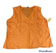 NEW CP Shades Orange Pure Irish Linen V-Neck Sleeveless Blouse Top