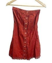 Mine Dress Womens M Tube Dress Button Front Western Red Stretch Lace Hem