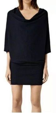 all saints elgar blouson button back black mini dress