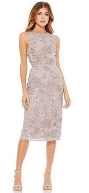 Mac Duggal Vintage Lilac Floral Beaded Sheath‎ Midi Dress