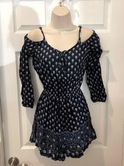 Hollister Small Navy Blue & White Floral Romper