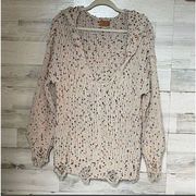 POL speckles oversized distressed knit vneck hoodie cream, loose sleeves, 100% p