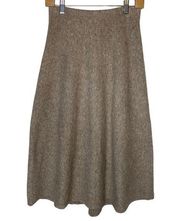 Uniqlo Marled Wool Brown A-Line Midi Skirt Classic Academia Minimalist, sz Small