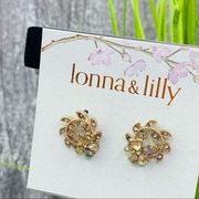 Lonna & Lilly Vintage Inspired Floral Rhinestone Earrings Gold Tone Iridescent