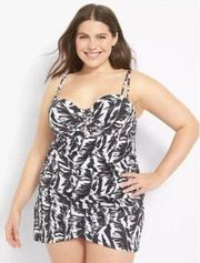 LANE BRYANT SWIM PALM LEAVES FITTED UNDERWIRE TANKINI TOP SZ 40DDD PRINTED BOHO