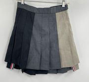 Thom Browne Grey Wool Twill Pleated Mini Drop Back Pleated Miniskirt Size 28