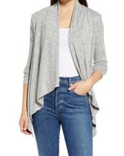 BOBEAU Womens Heather Gray Amie Hacci Drape Open Front Cardigan Sweater