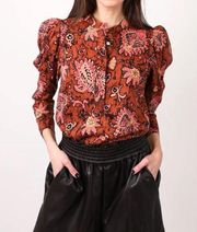 ALC Marci Long Sleeve Blouse in Cognac and Coral Paisley Size 6