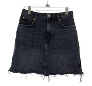 Top Shop Women's Black Denim Mini-Skirt with Distressed Frayed Hem Size 6