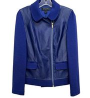 St. John Leather Moto Jacket Wool Blend Blue Size 2