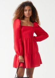 NWT & Other Stories 100% Linen Puff Sleeve Mini Dress Red Size 12