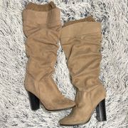 suede ruched tan tall heel boots sweater cuffs women Size 10