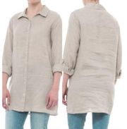 Solid Linen Tunic Button Down Shirt Long Sleeve Size L