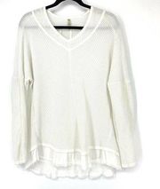 XCVI Women's Size S Mesh Fira Pullover Knitted Sweater Long Sleeve V Neck White