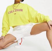 Collusion Women's Cropped Oversized Crew Neck Sweatshirt in Yellow Size 0