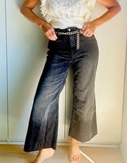 Hollister Black Cropped Denim Jeans Wide Leg Size 28 Frayed hemline Fall Looks