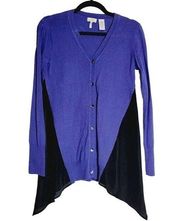 LOGO Lori Goldstein Womens Cashmere Blend Blue Black Button Up Sweater Size XXS