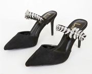 Lulus Black Tito Black Suede Rhinestone Pointed-Toe Mules