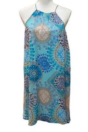 Bo Bel Swing Casual Printed Dress Aqua Blue Size Medium