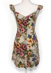 NWOT Beige Floral Palm Leaf Button Up Ruffle Dress