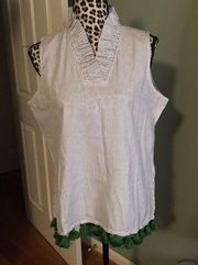 Haley and the Hound Blue & White Seersucker Tassel Parker Sleeveless Top L EUC