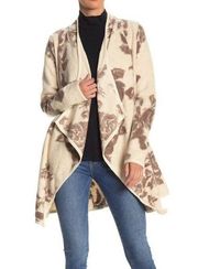 [Lucky Brand] Tan Brown Floral Print Open Front Draped Cardigan Sweater Sz Small