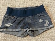Asos Maternity Medium Wash Distressed Rolled Denim Shorts