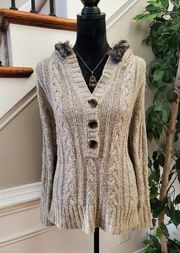 Linda Matthews Women's Brown Acrylic Long Sleeve Hoodie knit Sweater Size Large