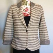 Beige Gray Black Striped Blazer Thick Jacket