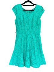 BCX Green Floral Lace Overlay Fit and Flare Mini Dress M