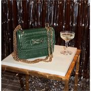 JustFab Paneled Crossbody With Twisted Hardware Green Gold Crocodile