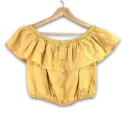 Love, Fire - Off Shoulder, Linen Blend, Crop Blouse in Mustard Yellow - M